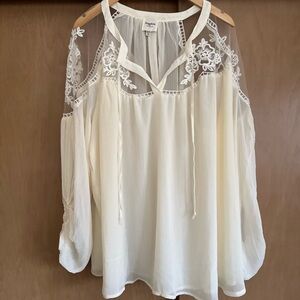 Cream Sheer Embroidered Women's Top